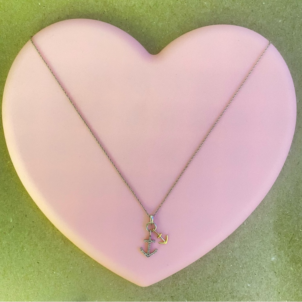 Sterling 925 Necklace with Gold Plated and Silver Anchor Pendants EUC